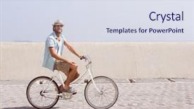  Presentation with bike - Slides featuring spring time - handsome man on a bike background and a sky blue colored foreground