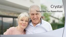  Presentation with active seniors senior couple - Presentation theme enhanced with spring time - senior couple embracing in front background and a light gray colored foreground