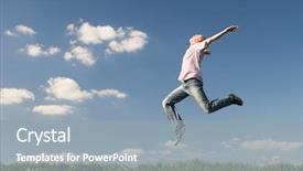  Presentation with green - Presentation theme with spring time - young man is jumping background and a  colored foreground