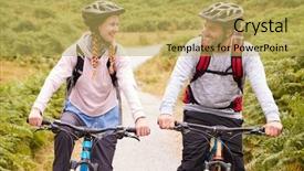  Presentation with mountain - PPT theme with spring time mountains - young adult couple riding mountain background and a yellow colored foreground
