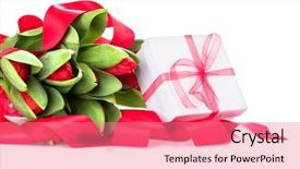  Presentation with mother floral - Colorful slide deck enhanced with spring tulip flowers bouquet backdrop and a coral colored foreground