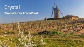  Presentation with vineyards - Presentation design with spring-vineyards-with-chenas-windmill background and a teal colored foreground