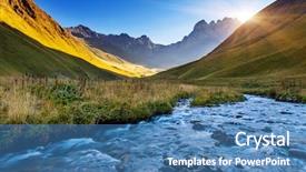  Presentation with mountain view - Colorful slide deck enhanced with spring water - beautiful view of mountain river backdrop and a teal colored foreground