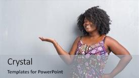  Presentation with african american collaboration - Theme having spring welcome - young african american woman background and a light gray colored foreground