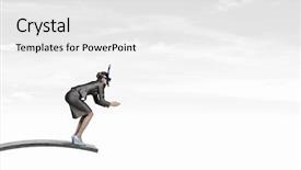  Presentation with water turbine energy - PPT theme enhanced with springboard - businesswoman jumping in water background and a white colored foreground