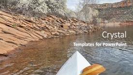  Presentation with spring of water - Presentation theme enhanced with springtime canoe paddling - canoe bow with a paddle on horsetooth reservoir near fort collins colorado in spring scenery background and a coral colored foreground