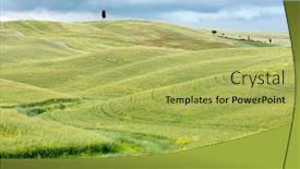  Presentation with green hills - PPT theme with springtime green hills in a tuscan valley in val d'orcia italy background and a yellow colored foreground
