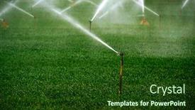  Presentation with water irrigation - Cool new presentation theme with sprinker-irrigation-system-spraying-water backdrop and a tawny brown colored foreground