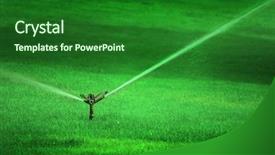  Presentation with water park - Theme featuring sprinker spraying water on lush background and a forest green colored foreground