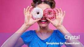  Presentation with donuts pink - PPT theme enhanced with sprinkled donuts isolated over pink background and a cobalt blue colored foreground