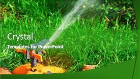  Presentation with sprinkler system - Audience pleasing slide deck consisting of sprinkler head of automatic watering the bush grass and lawn spraying water over green grass irrigation system backdrop and a shamrock green colored foreground