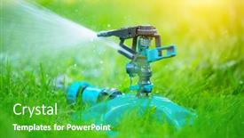  Presentation with sprinkler system - PPT layouts featuring sprinkler-head-watering-green-grass background and a shamrock green colored foreground
