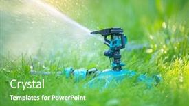  Presentation with irrigation - PPT layouts enhanced with sprinkler-head-watering-green-grass background and a seafoam green colored foreground