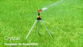  Presentation with green city - Beautiful PPT theme featuring sprinklers-water-the-green-lawn backdrop and a shamrock green colored foreground