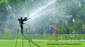  Presentation with green city - Cool new slides with sprinklers-water-the-green-lawn backdrop and a seafoam green colored foreground