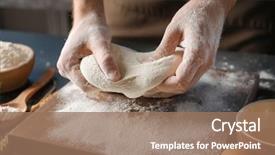  Presentation with flour - Audience pleasing presentation consisting of egg powder - man kneading dough on wooden backdrop and a coral colored foreground