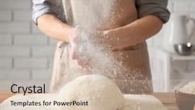  Presentation with flour - Presentation theme consisting of sprinkle - woman clapping and sprinkling flour background and a soft green colored foreground