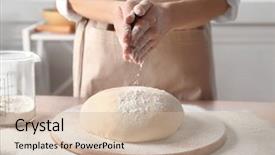  Presentation with dough - Audience pleasing presentation theme consisting of sprinkle - woman sprinkling dough with flour backdrop and a soft green colored foreground