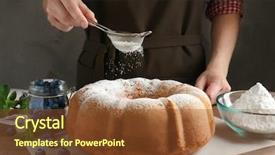 Presentation with cake - Colorful PPT theme enhanced with sprinkle - woman sprinkling freshly baked cake backdrop and a tawny brown colored foreground