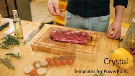  Presentation with raw meat - Presentation theme consisting of sprinkles raw meat with seasoning background and a yellow colored foreground