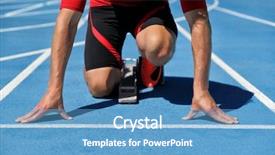  Presentation with running shoes - Colorful presentation design enhanced with sprint - runner athlete starting running backdrop and a teal colored foreground