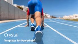  Presentation with waiting line - PPT theme with sprinter-at-starting-line-waiting background and a teal colored foreground