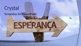  Presentation with teal beach wood - Cool new presentation theme with spritual - hope in portuguese wooden sign backdrop and a light blue colored foreground