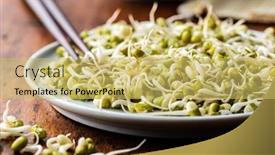  Presentation with green and wood - Colorful presentation enhanced with sprouted-green-mung-beans-mung backdrop and a yellow colored foreground