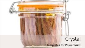  Presentation with oil - Presentation design featuring sprtts - anchovy fillets in oil isolated background and a soft green colored foreground