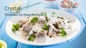  Presentation with pharmaceutical cream - Audience pleasing theme consisting of sprtts - marinated herring fillets in cream backdrop and a  colored foreground