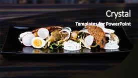  Presentation with quail - Slide set having sprtts - sprat salad with quail eggs background and a  colored foreground