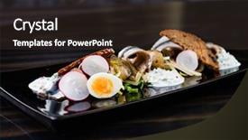  Presentation with quail - Slide deck having sprtts - sprat salad with quail eggs background and a  colored foreground