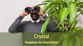  Presentation with binoculars at a lookout point - Beautiful presentation theme featuring spy - businessman looking through binoculars backdrop and a tawny brown colored foreground