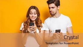  Presentation with power of attitude image - Presentation theme enhanced with spy - image of curious man frowning background and a coral colored foreground