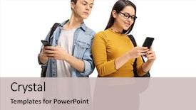  Presentation with teen - Beautiful slide set featuring spy - male teen student peeking backdrop and a soft green colored foreground