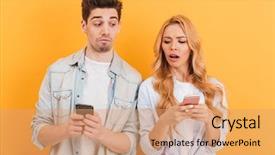  Presentation with cell phones - Colorful presentation enhanced with spy - photo of curious man backdrop and a coral colored foreground