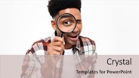  Presentation with looking glass - Theme having spy - portrait of a cheerful young background and a soft green colored foreground