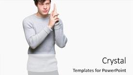 Presentation with shooting gun - PPT layouts with spy - young handsome man wearing winter background and a white colored foreground