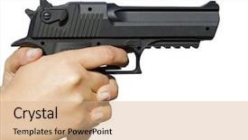  Presentation with gun - Cool new theme with spy fiction - human hand holding gun backdrop and a  colored foreground