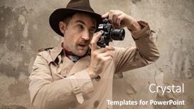  Presentation with spy man - Slides enhanced with spy-or-paparazzo-photographer-man background and a coral colored foreground