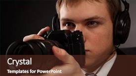  Presentation with spy man - Colorful slide deck enhanced with spy with camera backdrop and a tawny brown colored foreground