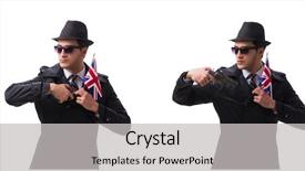  Presentation with spy man - Slides featuring spy with handgun and usa background and a light gray colored foreground