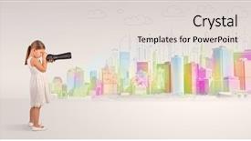  Presentation with smart city - Presentation having spyglass to a big city background and a lemonade colored foreground