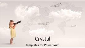  Presentation with airplane - Presentation design enhanced with spyglass to airplane and map background and a  colored foreground