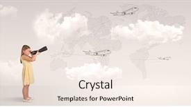  Presentation with airplane wing through airplane window - Amazing theme having spyglass to airplane and map backdrop and a  colored foreground