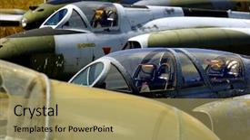  Presentation with fighter planes - Amazing PPT theme having squadron - abandoned jet fighter planes backdrop and a coral colored foreground