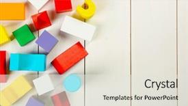  Presentation with wooden building blocks - Slides with triangle square - colorful wooden children's building blocks background and a sky blue colored foreground