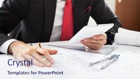  Presentation with compass - Beautiful presentation theme featuring square compass - architect using a digital tablet backdrop and a  colored foreground