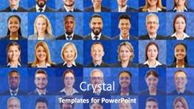  Presentation with blue business - Slide set having square-of-many-business-portraits background and a ocean colored foreground