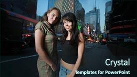  Presentation with new york city - Colorful presentation theme enhanced with square people - two beautiful girls in new backdrop and a wine colored foreground